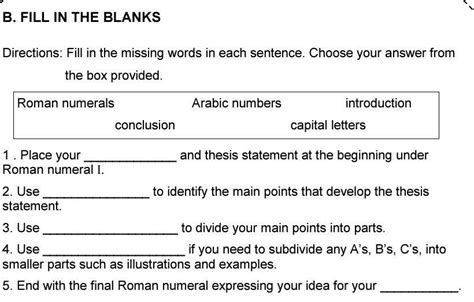 B FILL IN THE BLANKS Directions Fill In The Missing Words In Each