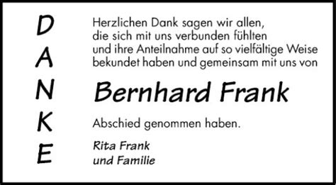 Traueranzeigen Von Bernhard Frank Trauerportal Ihrer Tageszeitung