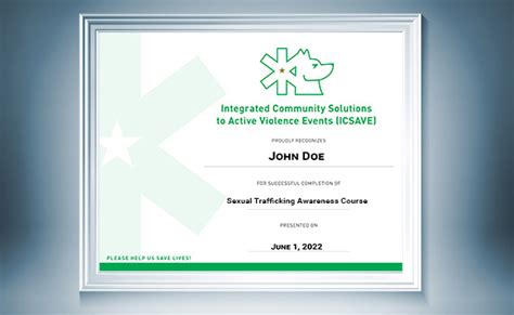 Certificate Of Completion Sexual Trafficking Awareness Course Icsave