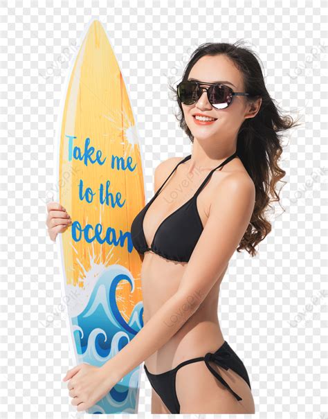 Hermosa Mujer En Bikini Negro Sosteniendo Una Tabla De Surf Png