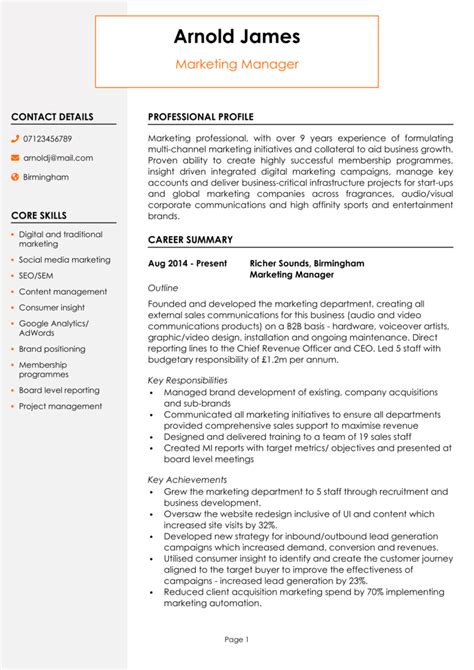 Marketing Manager CV Example Writing Guide Get Noticed