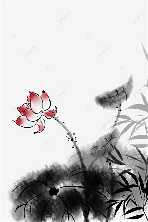 Hand Painted Lotus Leaf Ink Illustration Chinese Style Illustration