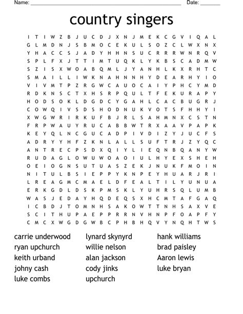 Famous Singers Word Search