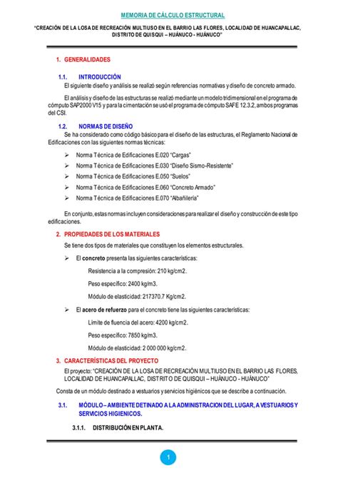 Memoria De Calculo Estructuras Pdf