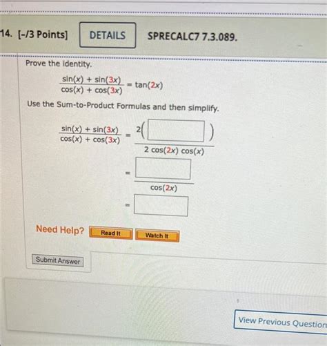 Solved Prove The Identity Chegg