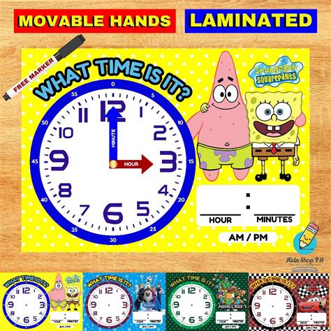 Laminated Telling Time Clock Interactive Learning Clock Movable