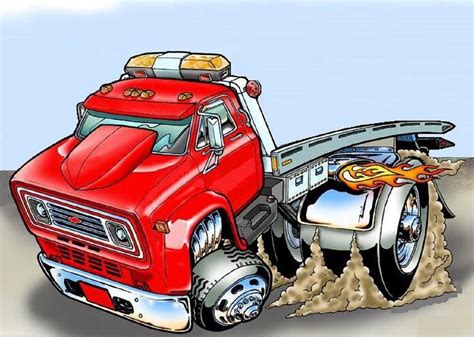 Tow Truck Cartoon Drawing - Tow Truck Cartoon Car Flatbed Junk Red ...