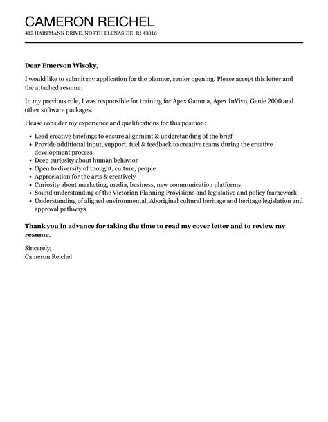 Planner Senior Cover Letter Velvet Jobs