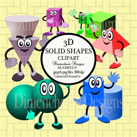 3D Solid Shapes With Characters clipart - Etsy