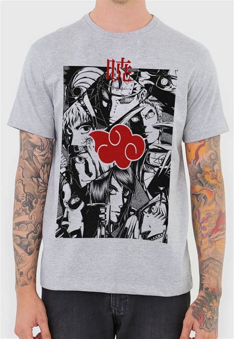 Camiseta Naruto Akatsuki Membros Camisa Anime Mescla Elo