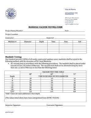 Fillable Online Manhole Vacuum Testing Form Fax Email Print Pdffiller