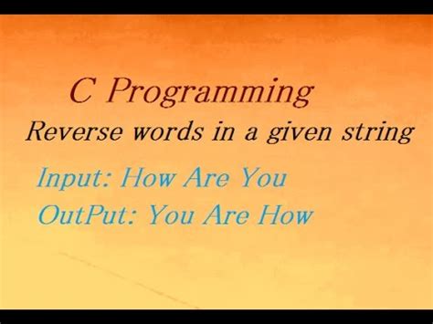 C Program To Reverse Words In A Given String YouTube