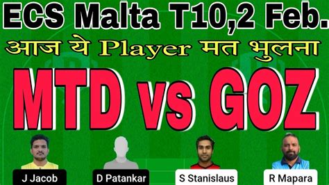 Mtd Vs Goz Dream11 Prediction Mtd Vs Goz Dream11 Mtd Vs Goz T10 Dream11