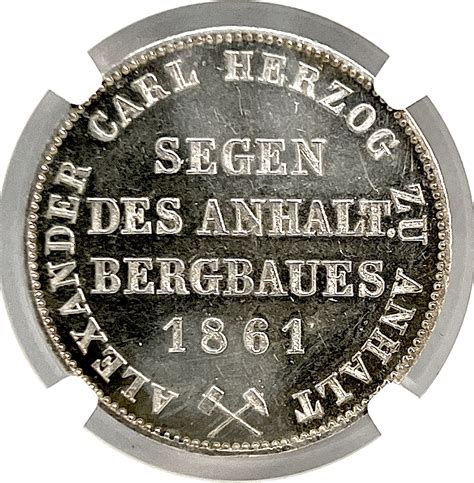 1861A Germany Anhalt Bernburg 1861 Taler Coin Thaler NGC MS 62 VZ STG