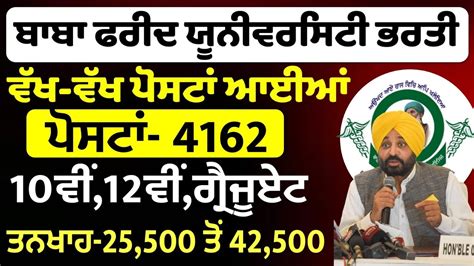 Punjab Posts Out Baba Farid University Recruitment Punjabi