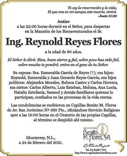 Ing Reynold Reyes Flores Obituario Esquela