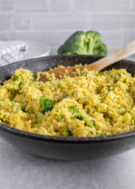 Curried Brown Rice With Broccoli In A Skillet Stock Image Image Of