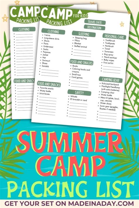 Printable Kids Summer Camp Packing List | Made In A Day