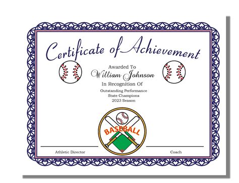 Baseball Certificate Template for Baseball Awards, Editable Baseball ...