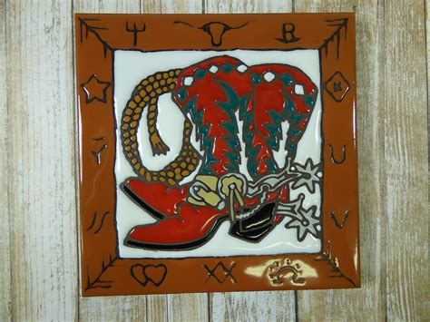 Ceramic Art Tile 6x6 Western Cowboy Boots Brands Trivet Wall