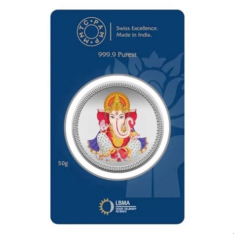 Round 50 Gm Ganesh Silver Coin MMTC PAMP 999 9 Purity At 5010 In