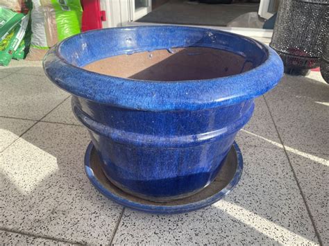 Grosser Pflanzentopf Blumentopf Terracotta Blau Glasiert Kaufen Auf