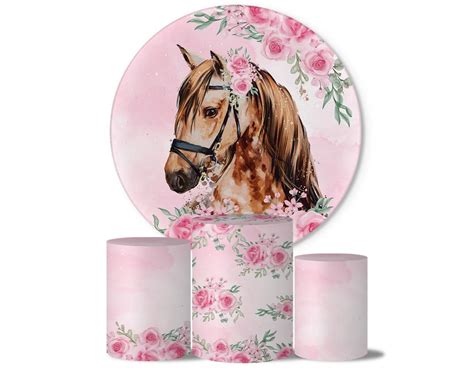 Trio Capas Cilindros Painel Tema Cavalo Floral Veste Fácil