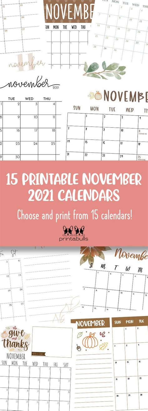 November 2021 Calendars 15 Free Printables Printabulls Free