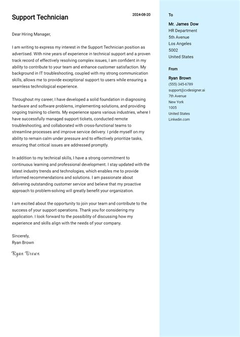 Support Technician Cover Letter Example for 2024: Proven Tips