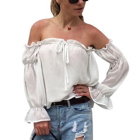 White Chiffon Blouses For Women 2018 Summer Long Sleeve Ruffle Tops Formal Office Shirts Ladies