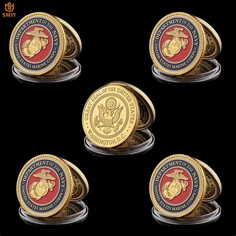 5pcs Usa Marine Corps Us Military Navy Gold Challenge Commemorative