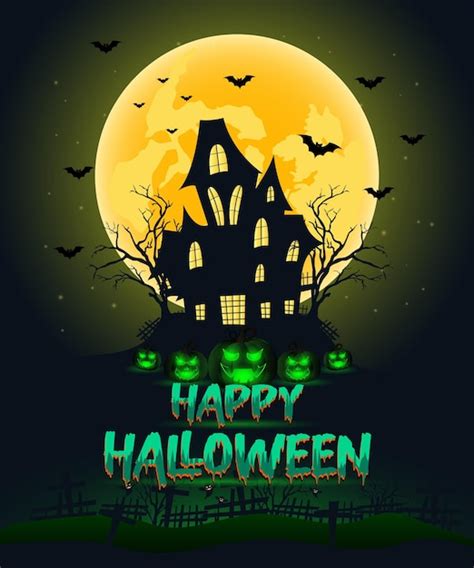 Premium Vector Happy Halloween Poster Banner With Green Pumpkin