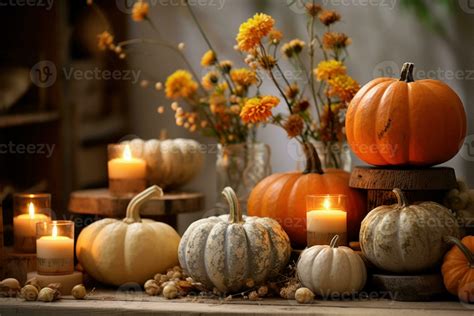 Autumn cozy background with candles. Illustration 25527580 Stock Photo ...