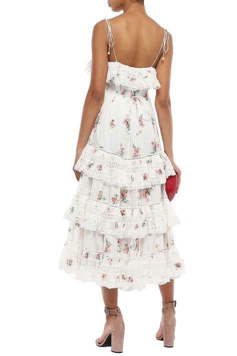 White Tiered Floral Print Cotton Gauze Midi Dress Sale Up To Off