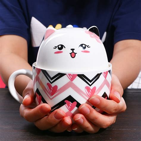 Kawaii Pink Cat Ceramic Mugs With Spoon Kuru Store