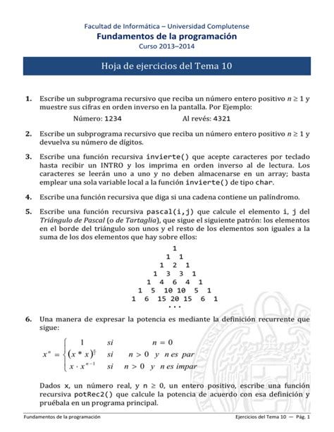 Tema Ejercicios Facultad De Inform Tica