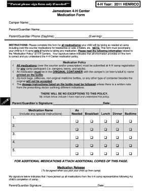 Fillable Online Co Henrico Va Jamestown 4 H Center Medication Form 1 2