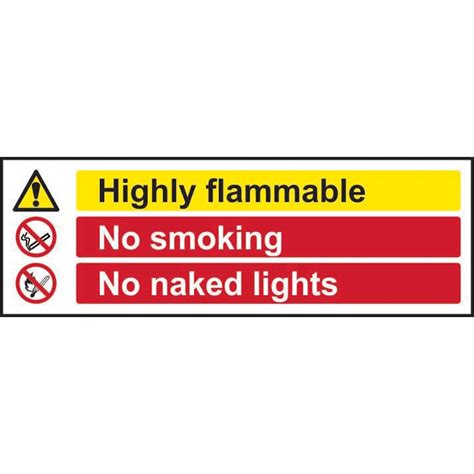 Highly Flammable No Smoking No Naked Lights Sign Non Adhesive Rigid 1mm Pvc Board 600mm X