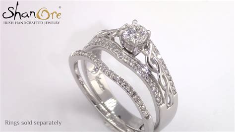 14k White Gold Pave Set Diamond Engagement Ring With Celtic Knot Design