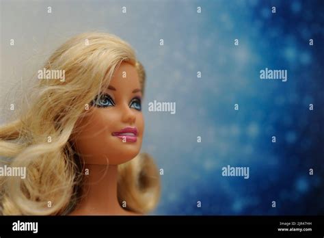 Blonde Barbie Doll Face Close Up With Copy Space Stock Photo Alamy