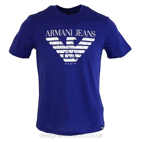 Armani Jeans Blue T Shirt With Large Print T Shirts From