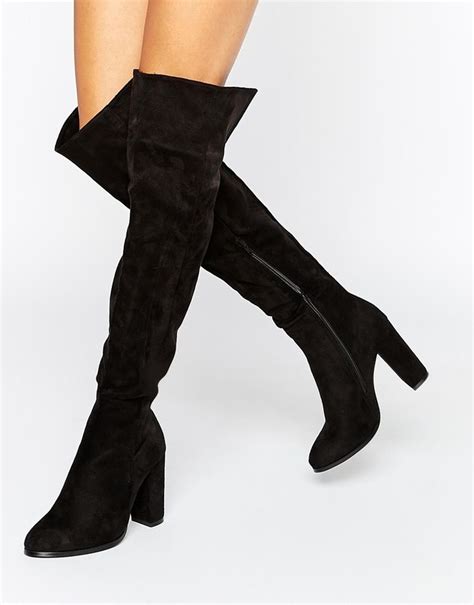 Daisy Street Black Block Heel Over The Knee Boots Black Thigh Boots Black Heel Boots Over