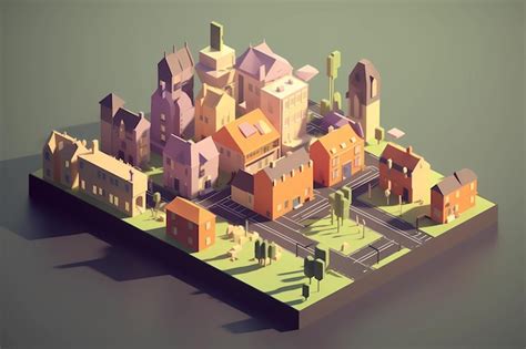 Premium Ai Image Low Poly Art City