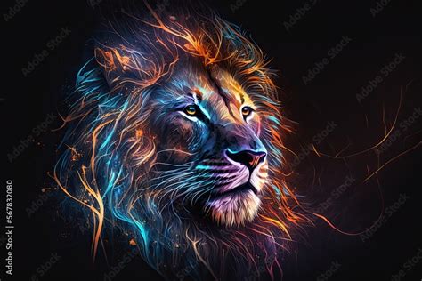 Abstract neon light Lion, artwork design, digital art, wallpaper ...