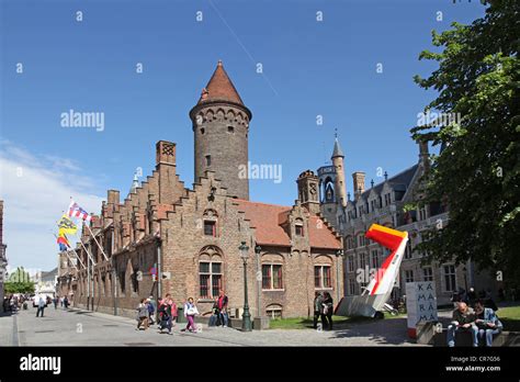 Belgium. Bruges. The streets of the city. Medieval castle Stock Photo ...