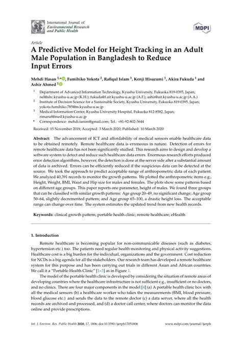 Pdf A Predictive Model For Height Tracking In An Adult Male Population In Bangladesh To Reduce