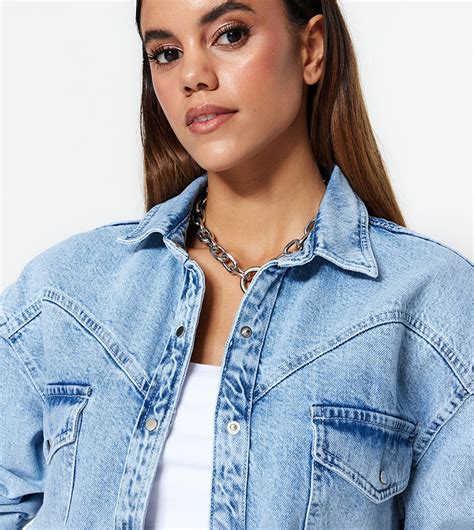 Buy Trendyol Washed Oversized Denim Shirt In Blue 6thStreet Qatar