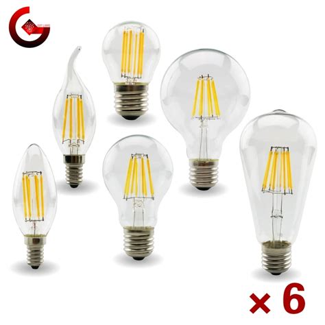 6pcs Lot E27 E14 Retro Edison Led Filament Bulb Lamp Ac 220v 240v C35