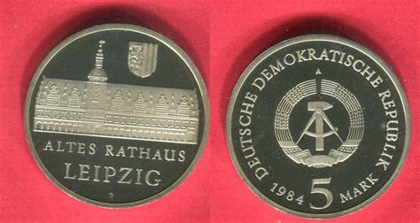 DDR 5 Mark Neusilber 1984 Gedenkmünze für das Alte Rathaus in Leipzig