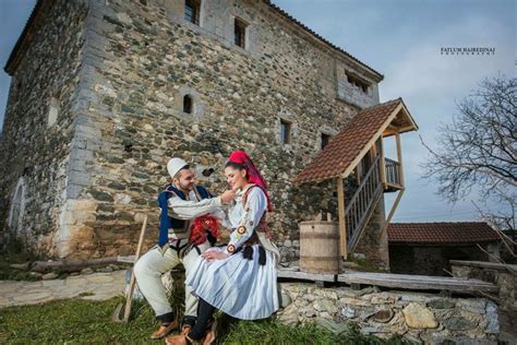 Albanian Couple Wearing The Albanian National Costume Qift Shqiptar Me